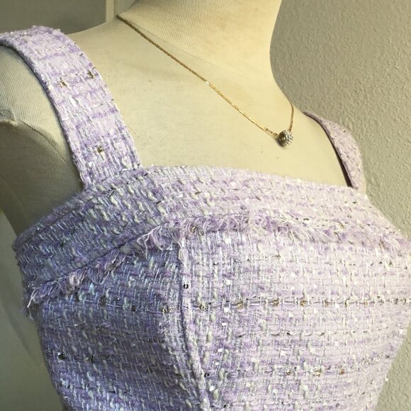 GUESS Metallic Tweed Corset Crop Top Adjustable Straps Zip Back Lined Lila S - Picture 4 of 8